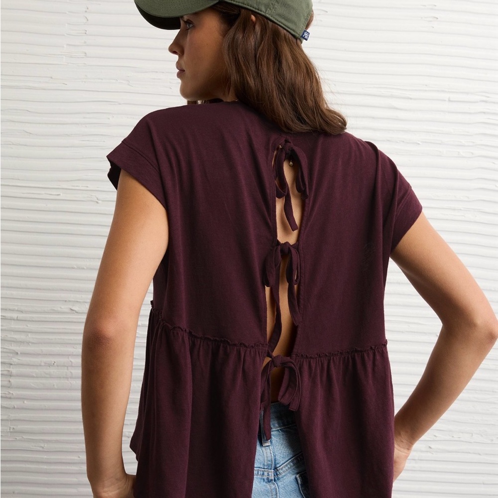 American Eagle Outfitters Burgundy “moonlight” Tie-Back Tee